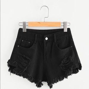 SHEIN distressed black fringe shorts size 8/10